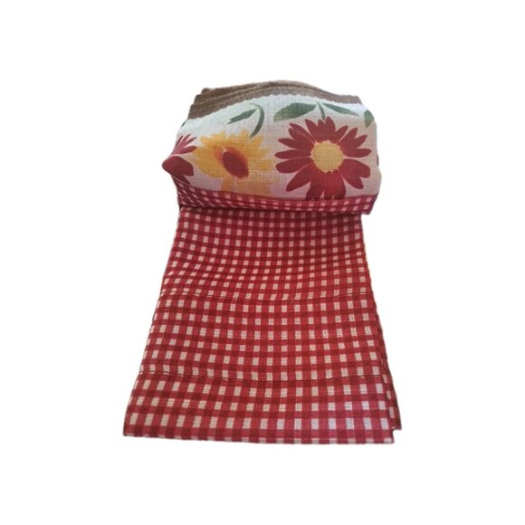 3 Discontinued Comfort Bay Sunflower Valance Red Blue Gingham Farmhouse Kitchen - Picture 6 of 8